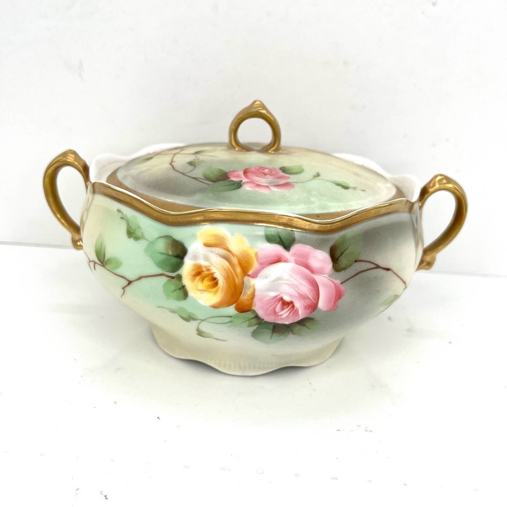 Mignon Z.S. & Co Bavaria Regnier Hand Painted China roses bowl with lid